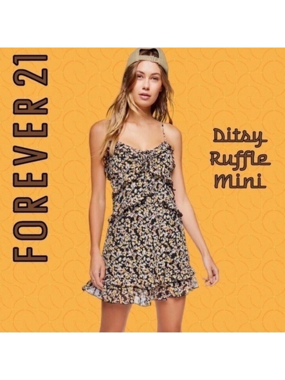 FOREVER 21 Tiered Ruffle Trim Ditsy Floral Print Plunge Neck MiniDress/Md NWT